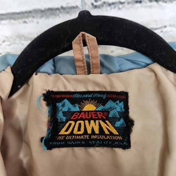 Vintage Eddie Bauer Down Puffer Zip Jacket Blizzard Proof Womens Medium Blue - Picture 7 of 9